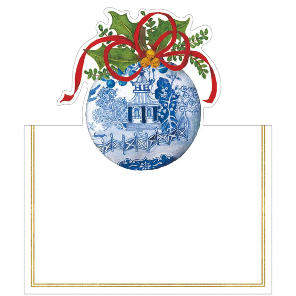 Caspari Place Cards, Blue and White Ornament Foil - 2 Packs (94910P)