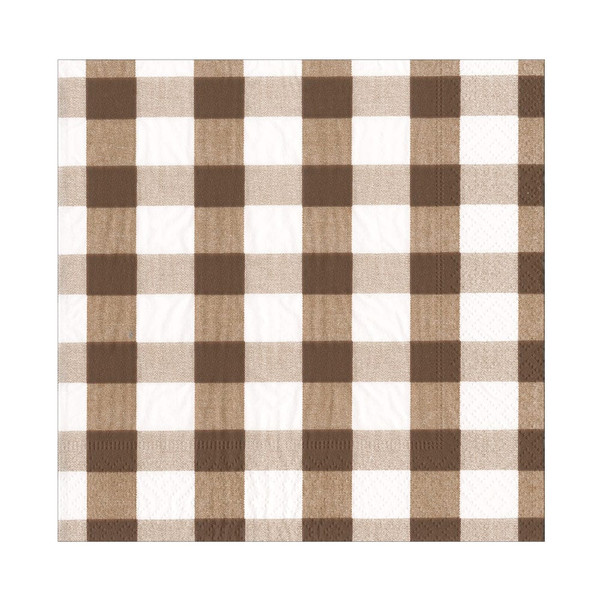Caspari Paper Luncheon Napkins, Gingham in Chocolate - 2 Packs (17074L)