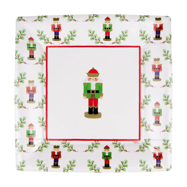 Caspari Square Paper Salad/Dessert Plates, Little Nutcracker - 2 Packs (18120SP)