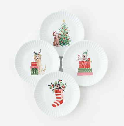 One Hundred 80 Degrees 7.5" Melamine "Paper" Plates, Santa Paws - Set of 4 (ME0804)