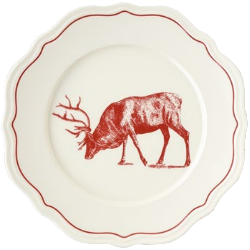 One Hundred 80 Degrees, 10" Melamine Plate, Scalloped Yuletide Stag - Grazing (ME099D)