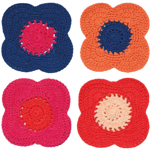 Now Designs Poppy Crochet Coasters, Set of 4 Assorted (JCO3124D)