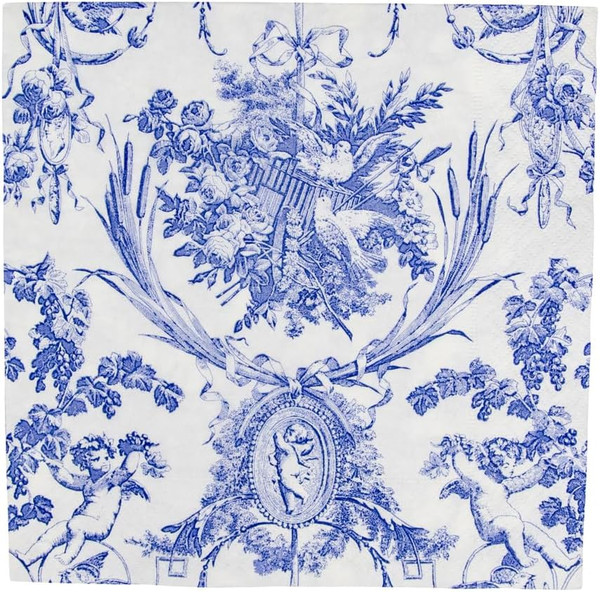 Caspari Dinner Napkins, Romantic Toile Blue - 2 Packs (3300D)