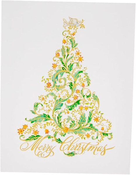 Caspari Boxed Christmas Cards, Calligraphy Christmas Tree - 15 Cards (104221)
