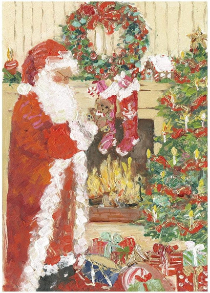 Caspari Boxed Christmas Cards, Santa's Visit - 15 Cards (102118)