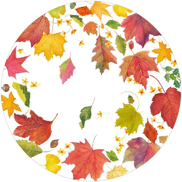 Caspari Round Paper Placemat, Swirling Leaves White (1131PPRND)