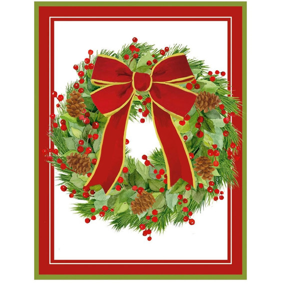 Caspari Boxed Christmas Cards, White Pine & Red Bow Wreath - Box of 15 cards & envelopes (105214) Caspari Boxed Christmas Cards, White Pine & Red Bow Wreath - Box of 15 cards & envelopes (105214)