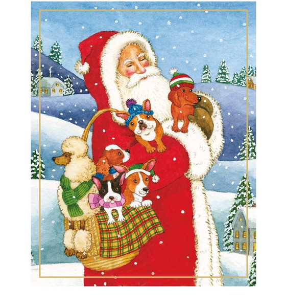 Caspari Petite Boxed Christmas Cards, Santa w/Dogs - Box of 15 cards & envelopes (105012) Caspari Petite Boxed Christmas Cards, Santa w/Dogs - Box of 15 cards & envelopes (105012)
