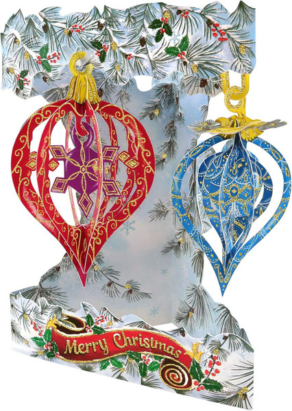 SANTORO Swing Card, Christmas 3D Pop Up Card - Hanging Ornaments (XSC195)