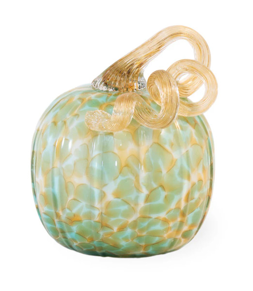 Boston International  Small Glass Pumpkin, Green & Gold (FEI19311)