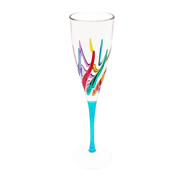 Gage 4oz Champagne Flute, Trix Murano Style - Aqua Blue Stem (VA122-AQUA)