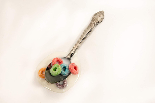 Just Dough It Fake Spoon with Fruit Loops and Spilled Milk (W0603)