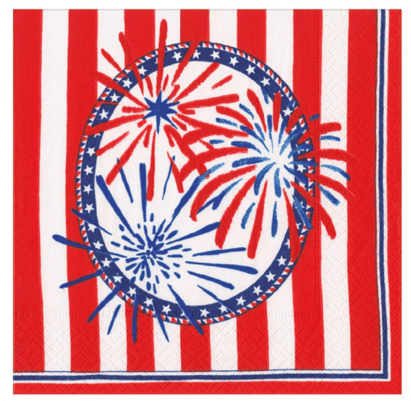Caspari Paper Beverage Napkins, Stars, Stripes And Sparks - 2 Packs (19100C)