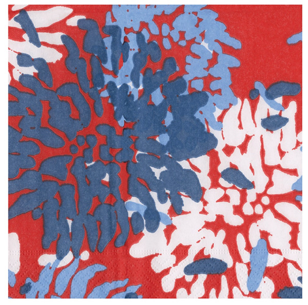Caspari Paper Beverage Napkins, Chrysanthemum Red/white/blue - 2 Packs (19012C)