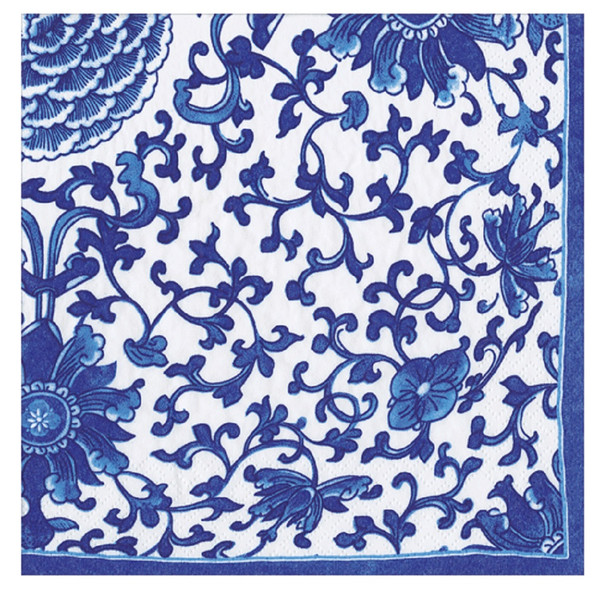 Caspari Paper Beverage Napkins, Indigo Garden Blue/white - 2 Packs (18940C)