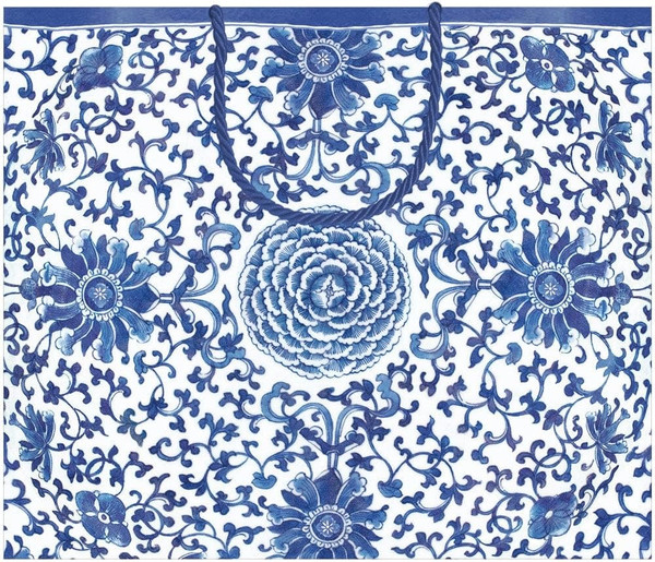 Caspari Large Gift Bag, Indigo Garden Blue & White (10158B3)