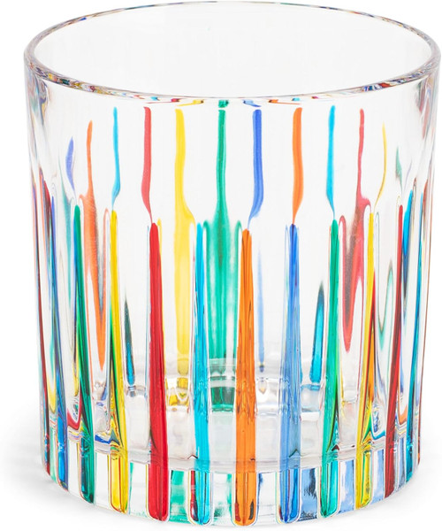 Gage 12oz Double Old Fashioned Whiskey Glass, Timeless Rainbow Colored Stripe (VA142M)