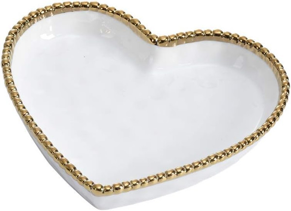 Pampa Bay Love is in the Air Medium Heart Dish, Gold/White (CER-2642-WG)