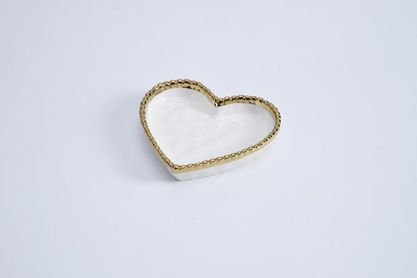 Pampa Bay Love is in the Air Small Porcelain Heart Dish, White with Gold Trim (CER-2643-WG)