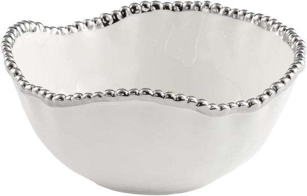 Pampa Bay Salerno Medium Bowl, White/Silver (CER-1719-W)