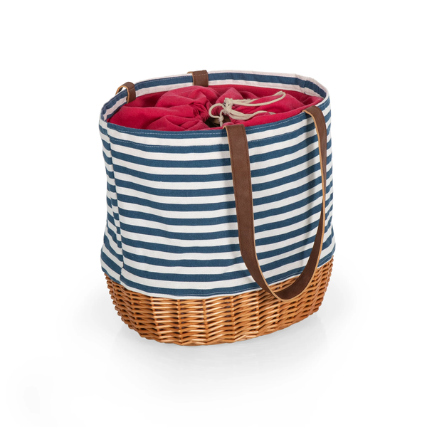 Picnic Time Coronado Canvas and Willow Basket Tote, Navy Blue with White Stripe (203-00-211-000-0)