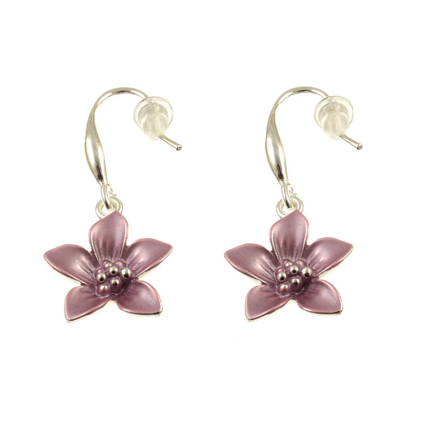 Origin Shiny Silver/Purple Flower Earring (383-4)