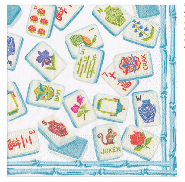 Caspari Paper Beverage Napkins, Mahjong Robin'S Egg - 2 Packs (19110C)