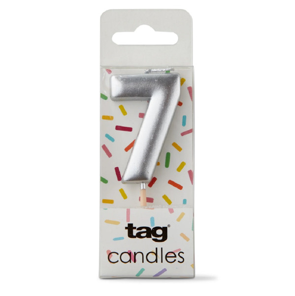 TAG Metallic Silver Digit Candle - "7" (G21930-S7)