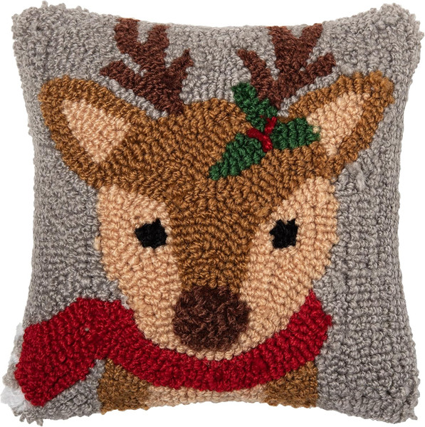C&F Home Hooked Throw Pillow, Woodland Reindeer with Red Scarf (C44488111)