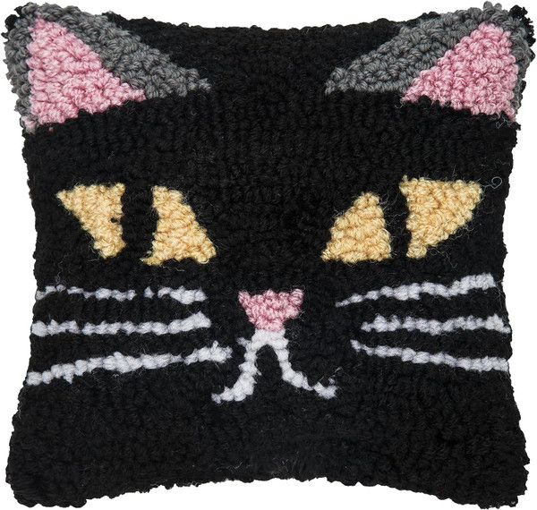 C&F Home Spooky Cat Face Hooked Mini Pillow 8" x 8" (C44488047)
