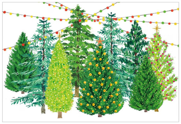 Caspari Lighted Christmas Trees Small Boxed Christmas Cards - 15 Cards (105108)