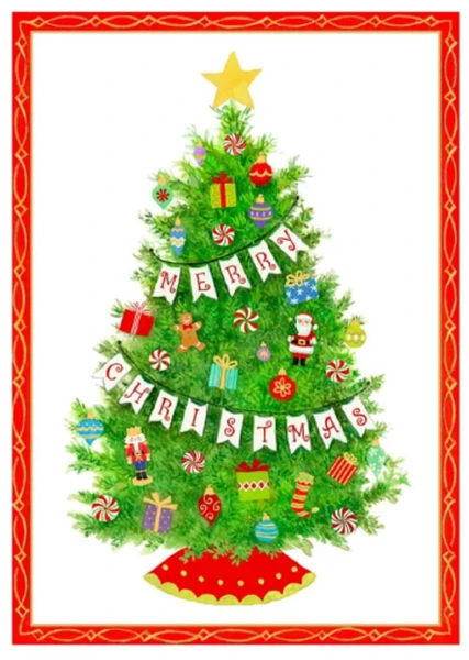 Caspari Boxed Christmas Cards, Festooned Tree - 15 Small Cards (106107)