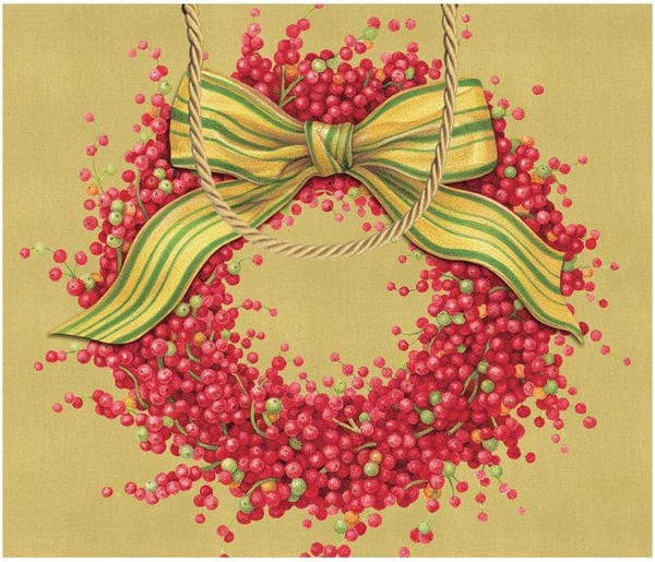 Caspari Large Gift Bag, Berries And Bow Gold (9662B3)