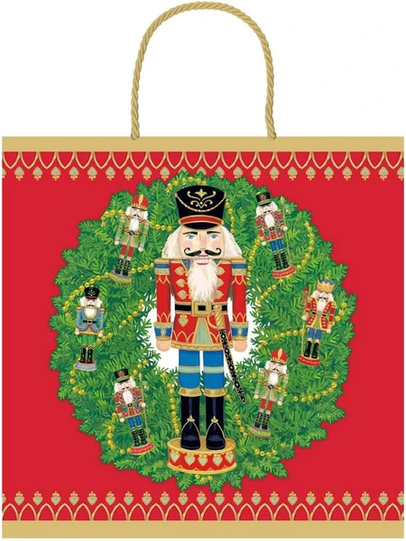 Caspari Small Square Gift Bag, Nutcracker Wreath (10187B1.5)