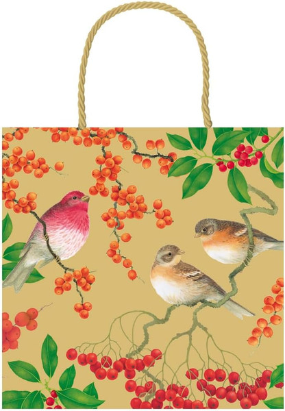Caspari Small Square Gift Bag, Birds And Berries (10186B1.5)
