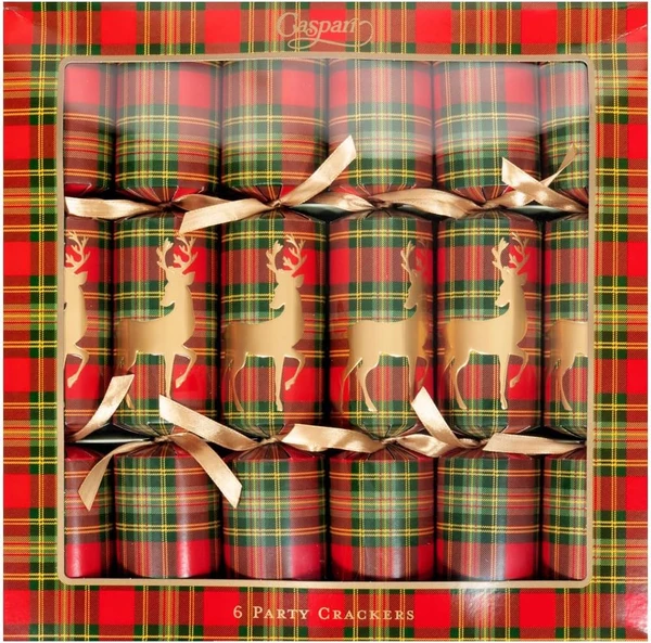 Caspari Christmas Crackers, Reindeer Tartan, Box of 6 (CK193.12)