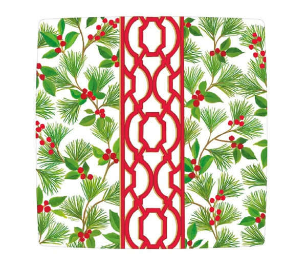 Caspari Square Paper Salad/Dessert Plates, Knots And Greenery White - 2 Packs (19180SP)