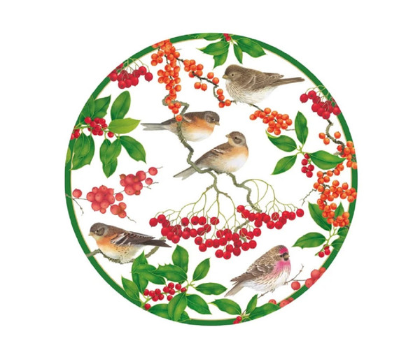 Caspari Round Paper Salad/Dessert Plates, Birds And Berries White - 2 Packs (19210SP)