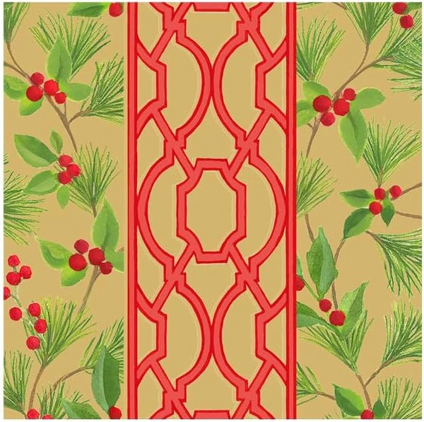 Caspari Paper Beverage Napkins, Knots And Greenery Gold - 2 Packs (19181C)