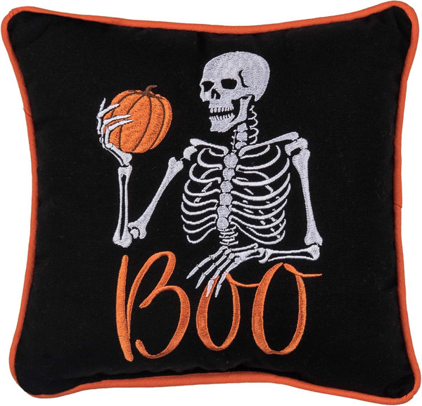 C&F Home Mini Accent Pillow, Boo Skeleton & Pumpkin Halloween (C812152701A)