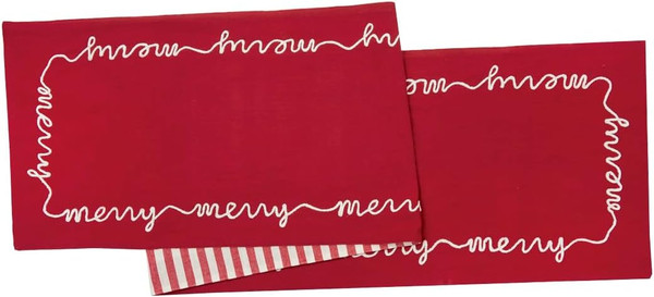 C&F Home Christmas Table Runner, Merry Cursive Script & Stripe  (C842662664)