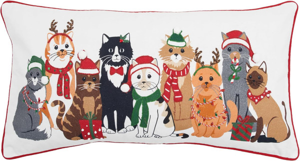 C&F Home Christmas Lumbar Throw Pillow, Cat Pawlidays Pets in Festive Outfits (C861562712A)