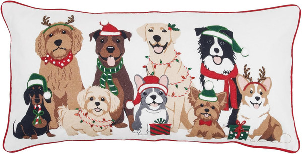 C&F Home Christmas Lumbar Throw Pillow, Dog Pawlidays Pets in Festive Outfits (C861562712B)