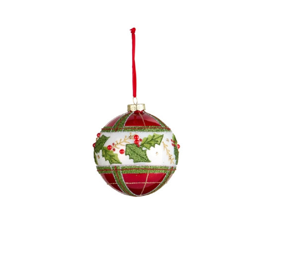 RAZ Imports 4" Plaid Holly Ornament - Ball Shaped (4623005C)