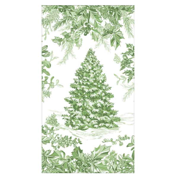 Caspari Paper Linen Guest Towel Napkins, Christmas Tree Toile Sage/White - 2 Packs (19230GG)