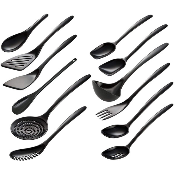 Gourmac Melamine Serving Utensils, Black - Set of 12 (3500-12BK)