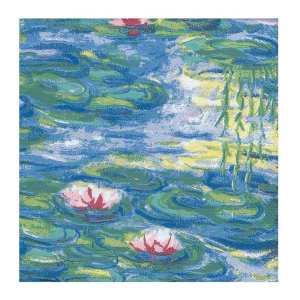 Caspari Paper Beverage Napkins, Nympheas Waterlilies - 2 Packs (961C)