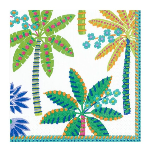 Caspari Paper Beverage Napkins, Paradise Palms White, 2 Pack (14521C)