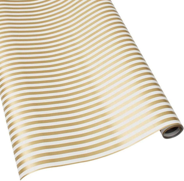 Caspari 8' Continuous Gift Wrap Roll, Club Stripe Gold/Silver Reversible (97270RC)