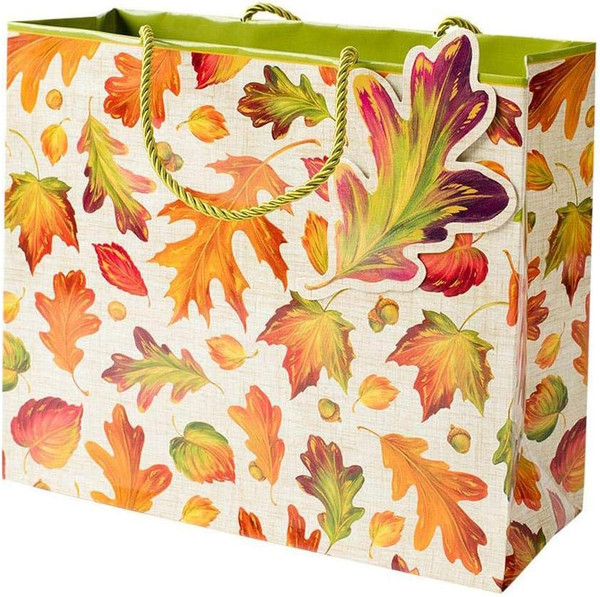 Caspari Large Gift Bag, Linen Leaves (8930B3)